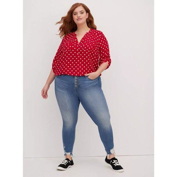 Torrid X Disney Red Harper Minnie Mouse Dot Long Sleeve Georgette Blouse 6 - Picture 2 of 8